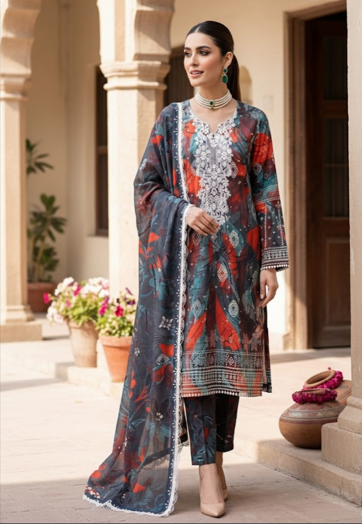 3 PIECE - DIGITAL PRINT SWISS LAWN SUIT