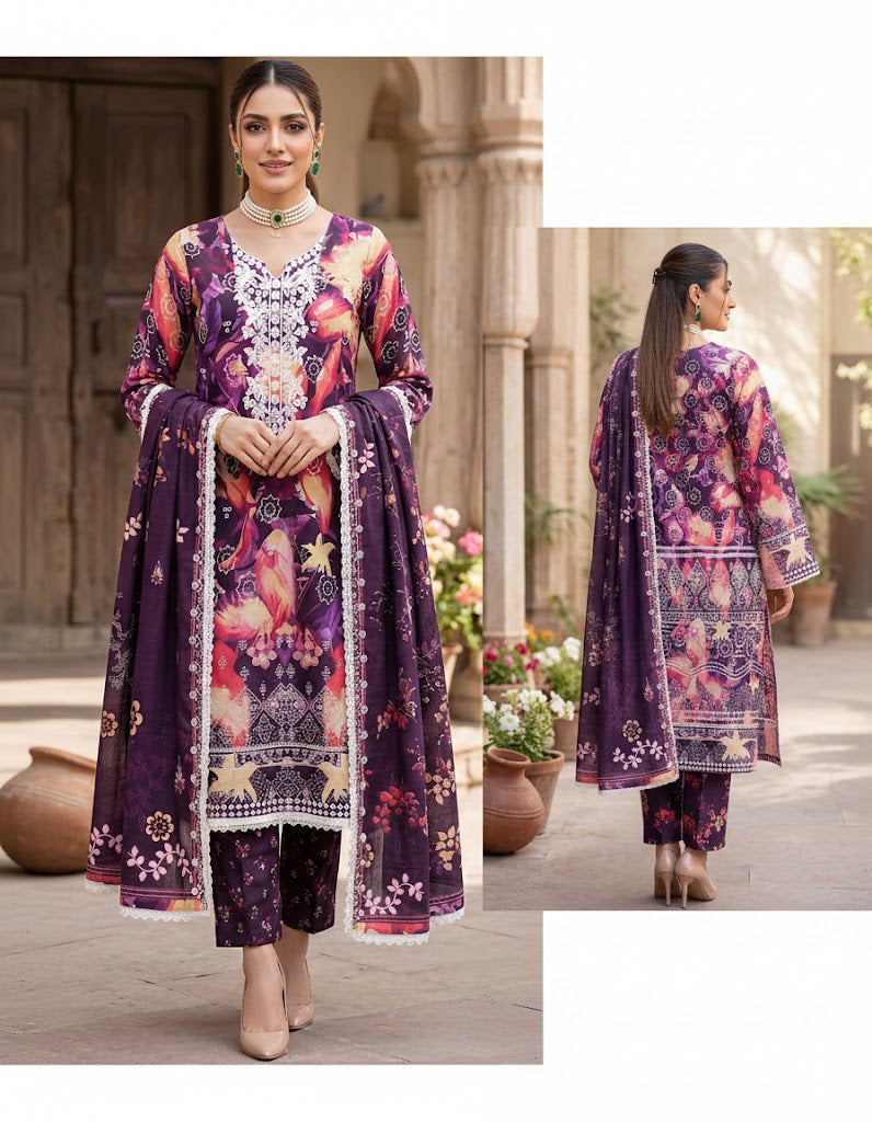3 PIECE - DIGITAL PRINT SWISS LAWN SUIT