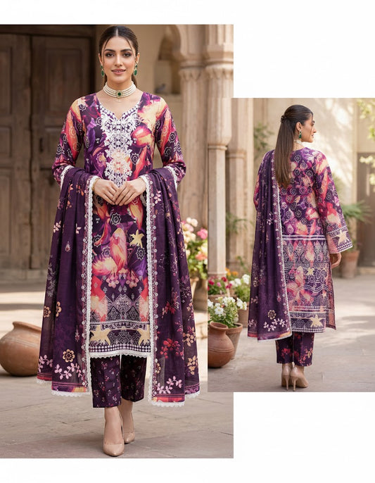 3 PIECE - DIGITAL PRINT SWISS LAWN SUIT
