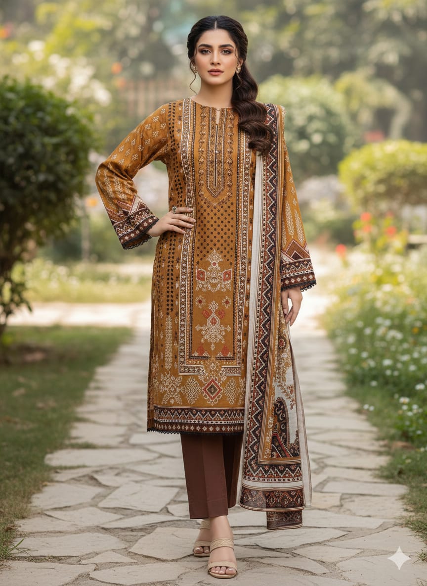 3 PIECE - DIGITAL PRINTED BANA DORA LAWN SUIT
