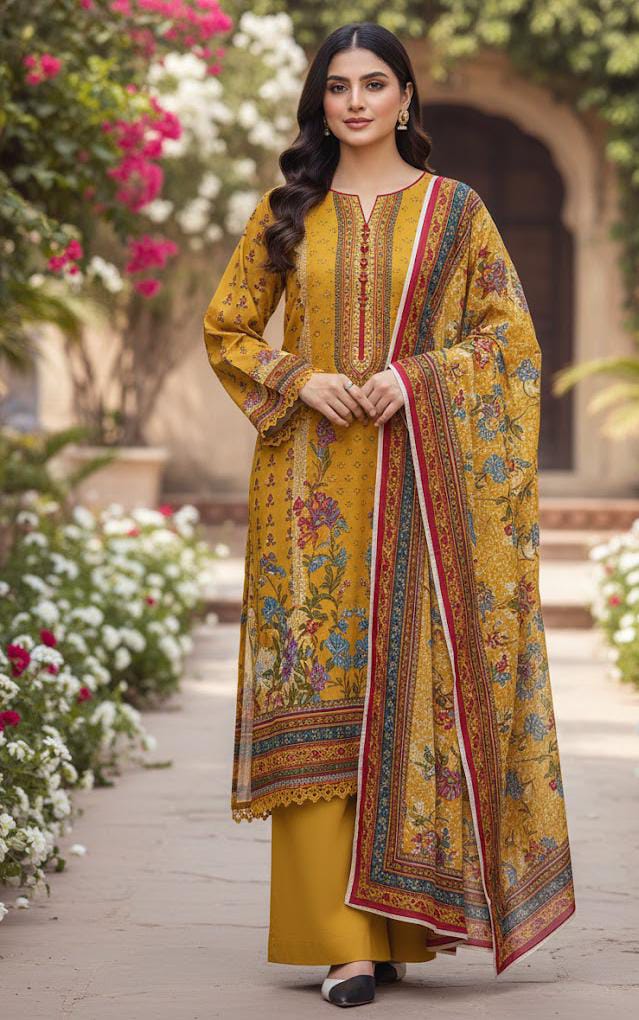 3 PIECE - DIGITAL PRINTED BANA DORA LAWN SUIT